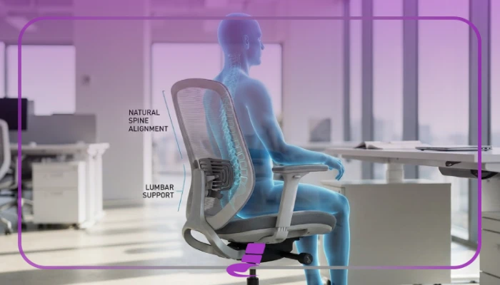 نمایش نقش صندلی ارگونومیک در حفظ فرم صحیح ستون فقرات هنگام کار اداری