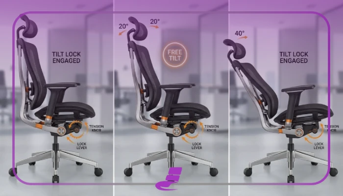 مکانیزم تیلت صندلی اداری و امکان قفل شدن در زوایای مختلف نشستن