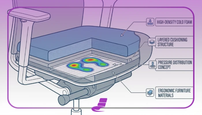 نمایش فوم سرد با تراکم بالا در نشیمن صندلی مناسب نشستن طولانی مدت