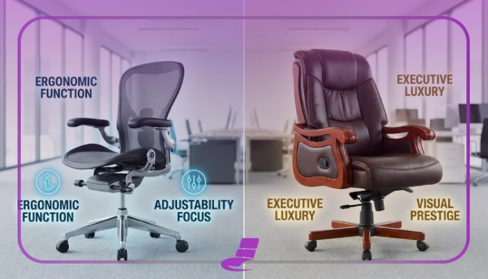 مقایسه صندلی ارگونومیک کارمندی با صندلی مدیریتی از نظر عملکرد و ظاهر